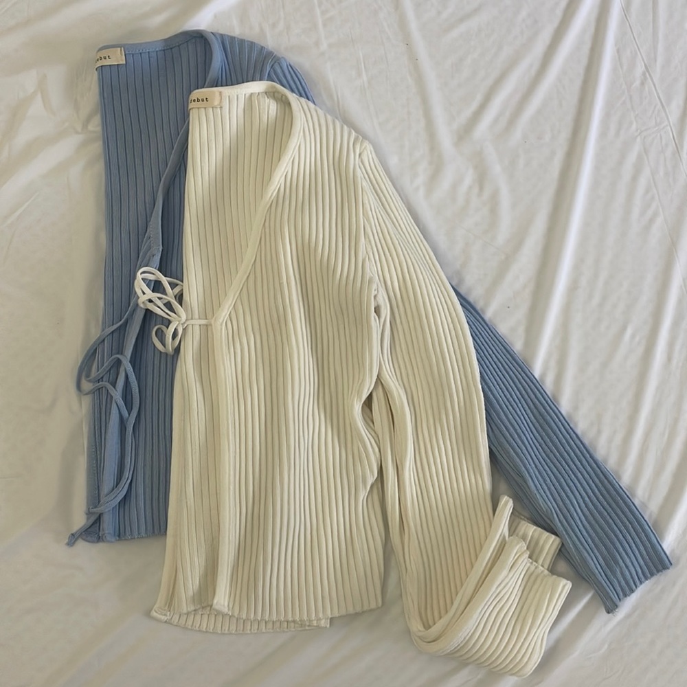 Blue & White tie cardigans